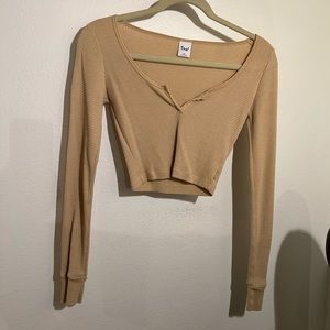 Aritzia Cropped Thermal Long Sleeve - Tan - Size XXS